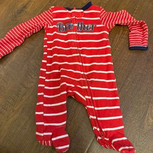 Carter’s Newborn “Little Brother” Red Stripe Footed Sleeper